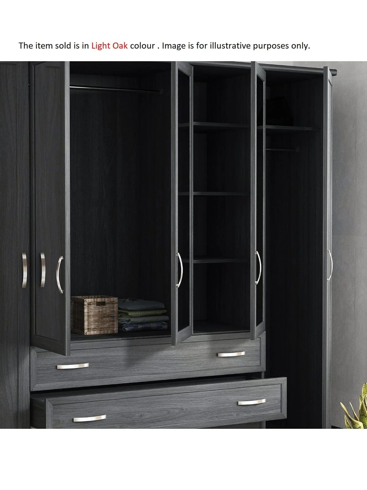 Camberley 5 Door 3 Drawer Mirrored Wardrobe Light Oak Bedroom Furniture UK - Image 2