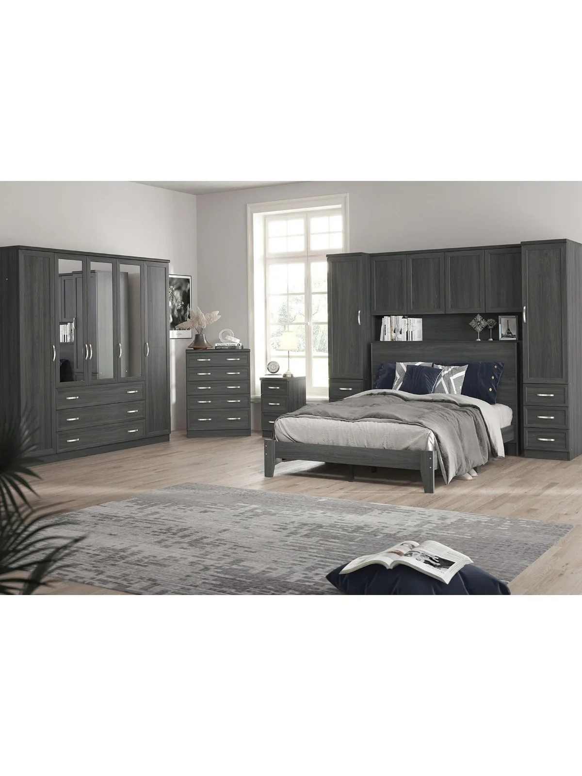 Camberley Dark Oak Wardrobe 3 Door 3 Drawers | Mirrored Bedroom Organizer - Image 5
