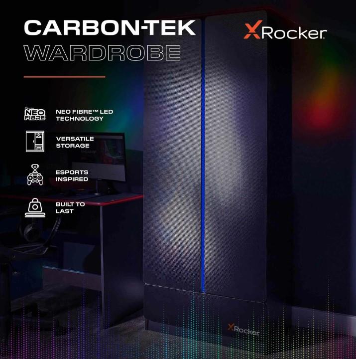 Carbon-Tek LED 2-Door Wardrobe with Drawer Grey Blue Neo Fibre Storage - Image 2