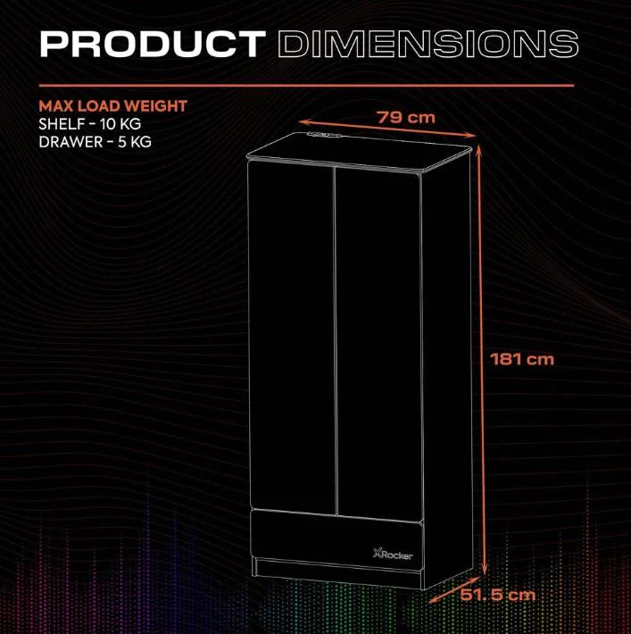Carbon-Tek LED 2-Door Wardrobe with Drawer Grey Blue Neo Fibre Storage - Image 8