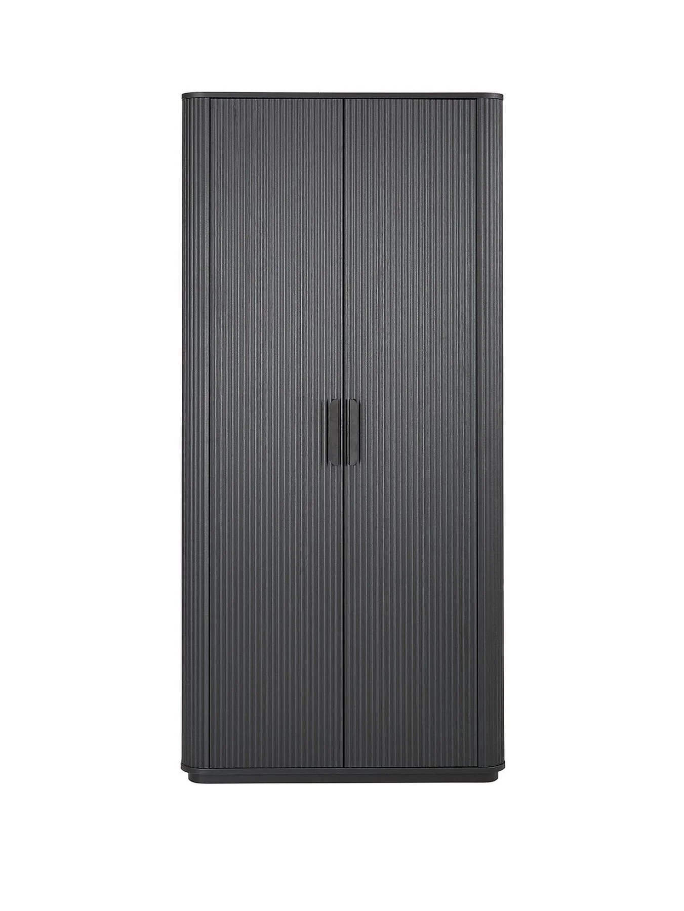 Carina 2 Door Plinth Wardrobe Black With Shelves And Rail Easy Assembly - Image 2