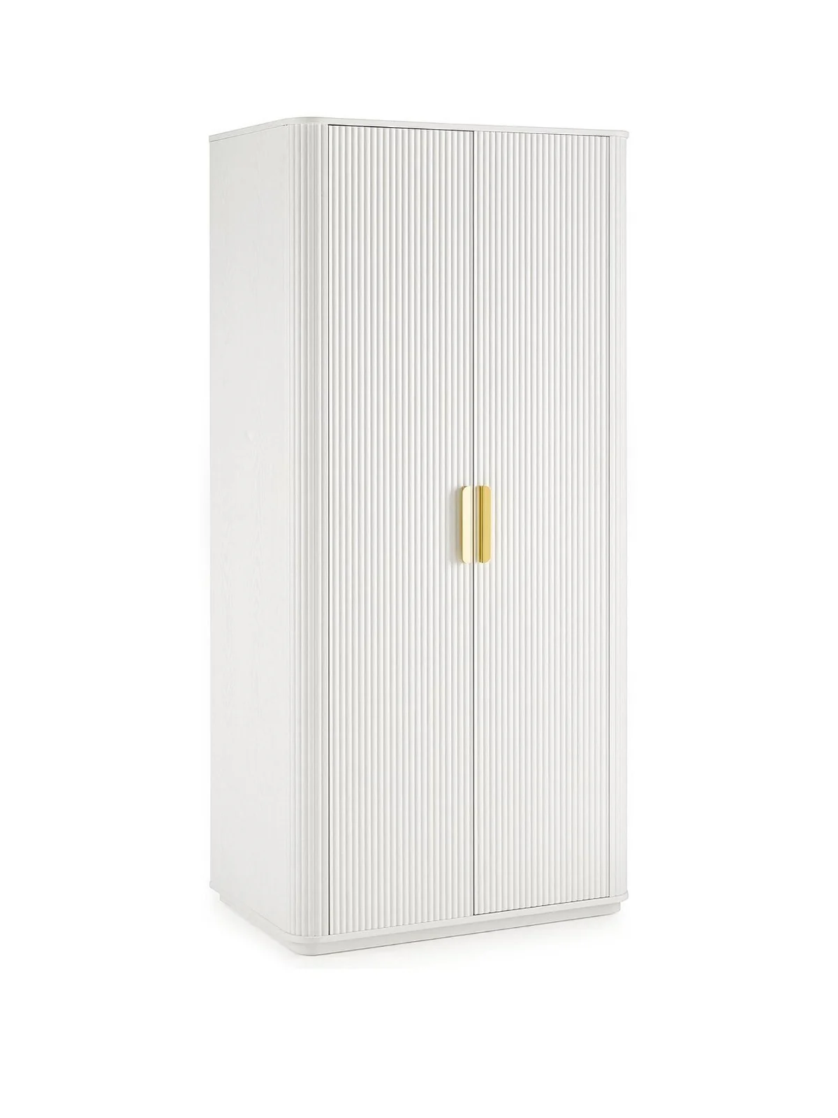 Carina 2 Door Plinth Wardrobe White | Ribbed Design | Gold Handles | Modern - Image 3