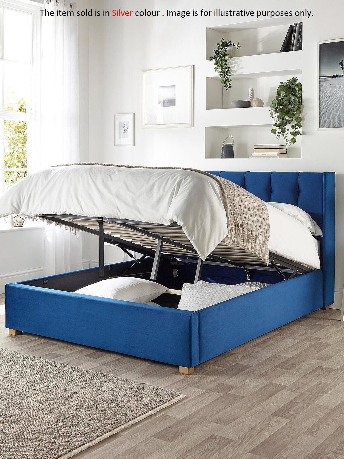 Catherine Lansfield Utopia Ottoman Bed Double Silver Stylish Storage Solution - Image 2