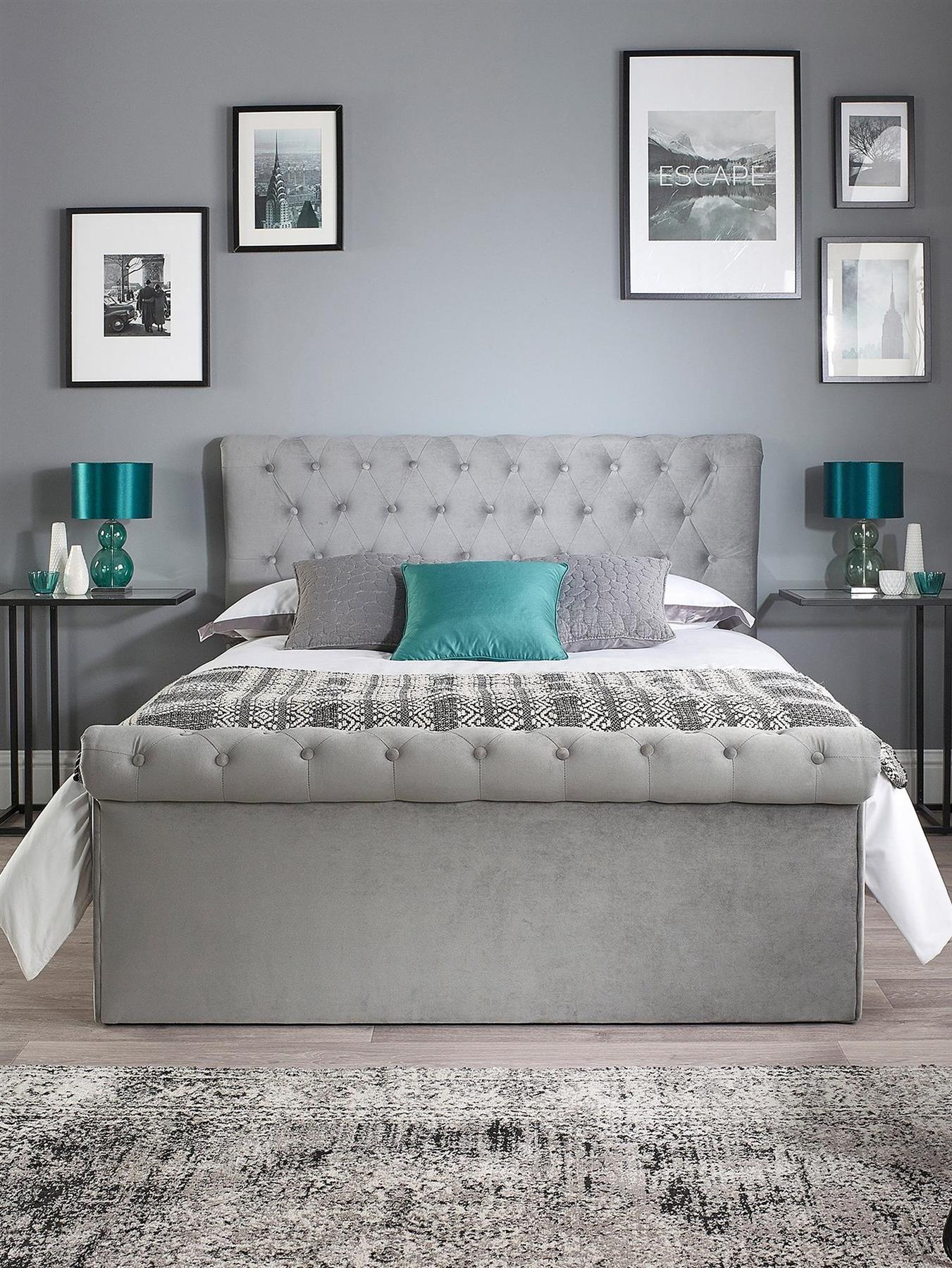 Chesterfield Fabric Lift Up Storage Small Double Bed Frame Grey UK - Image 3