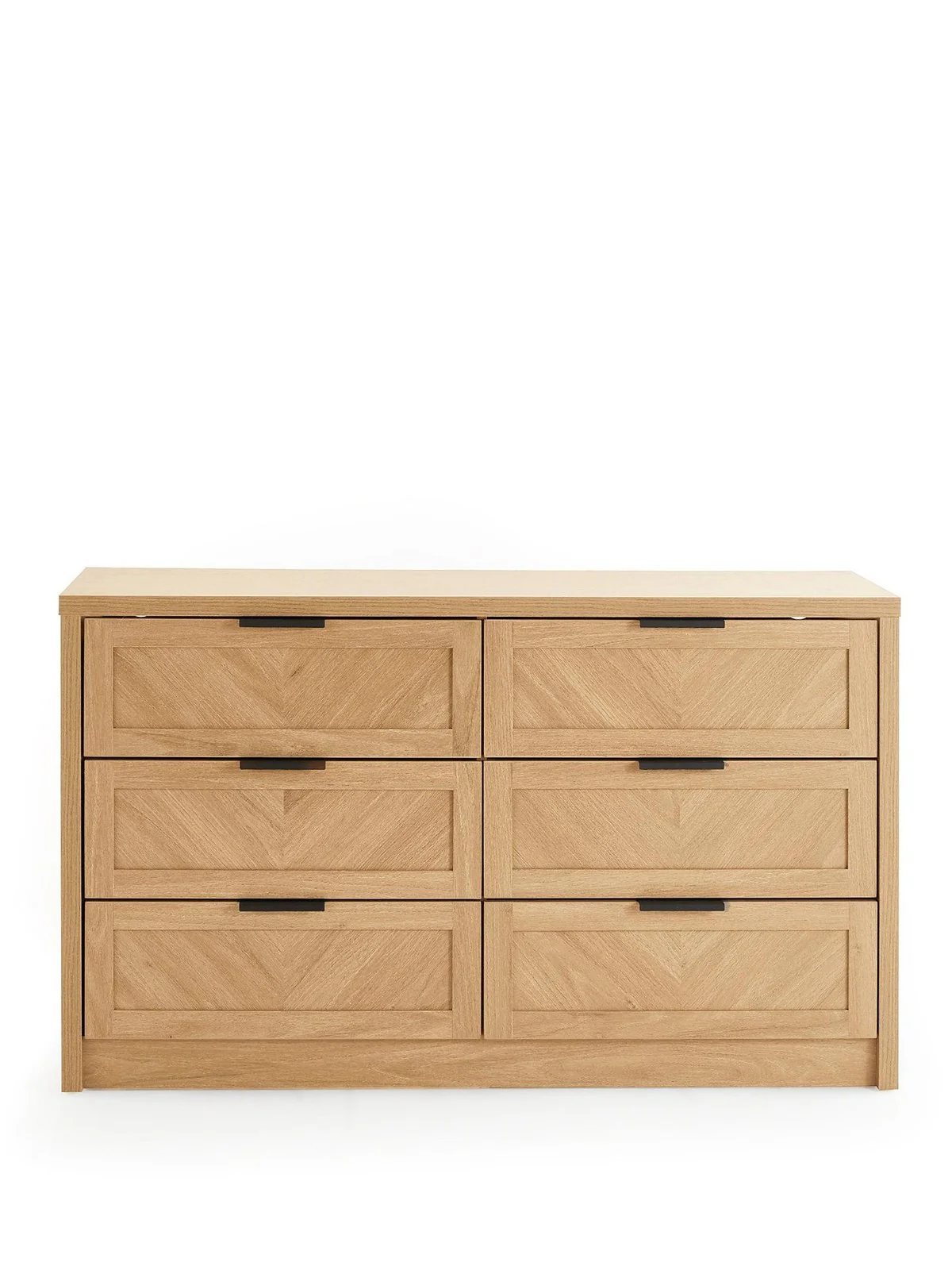 Chevry 3 + 3 Drawer Chest Oak Fishbone Effect Modern Bedroom Furniture - Image 2