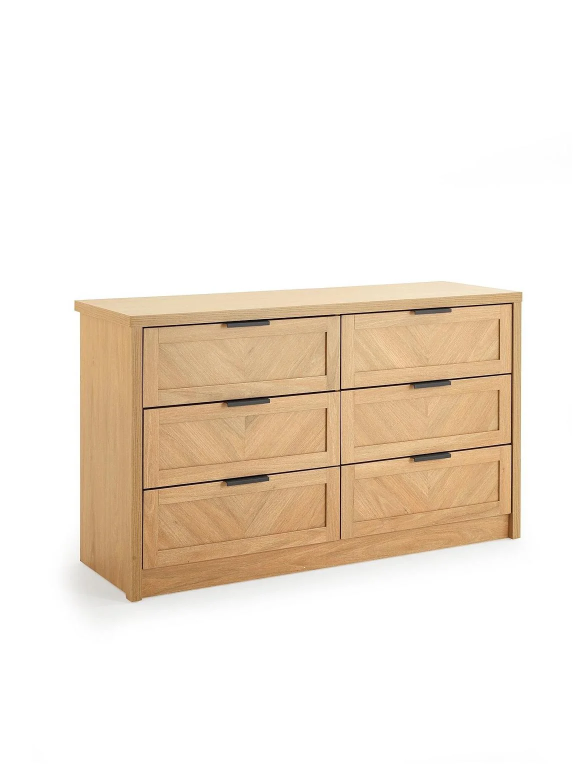 Chevry 3 + 3 Drawer Chest Oak Fishbone Effect Modern Bedroom Furniture - Image 3