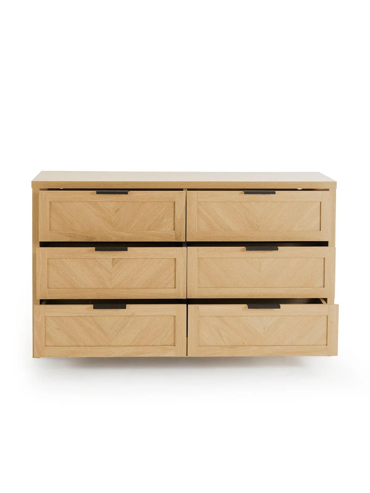 Chevry 3 + 3 Drawer Chest Oak Fishbone Effect Modern Bedroom Furniture - Image 4
