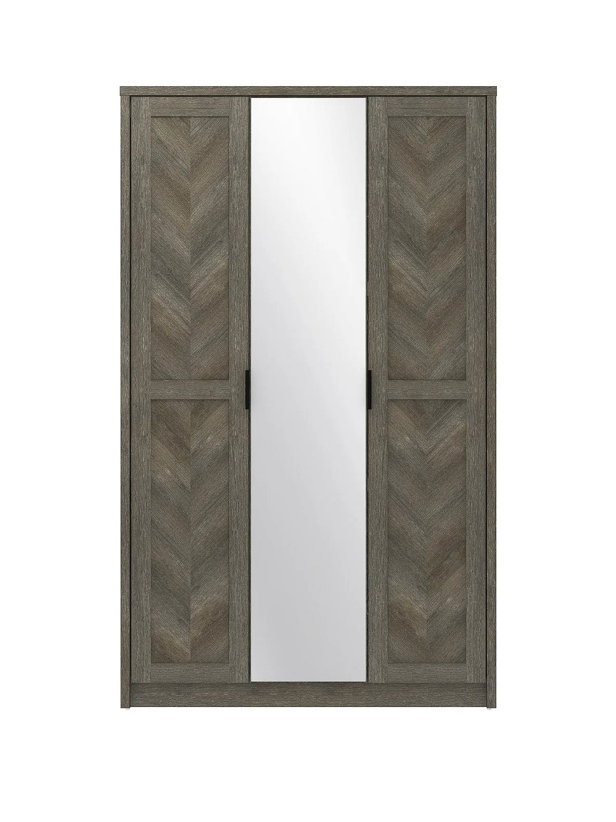 Chevry 3 Door Mirrored Wardrobe | Grey Oak & Black | Fishbone Chevron Design - Image 3
