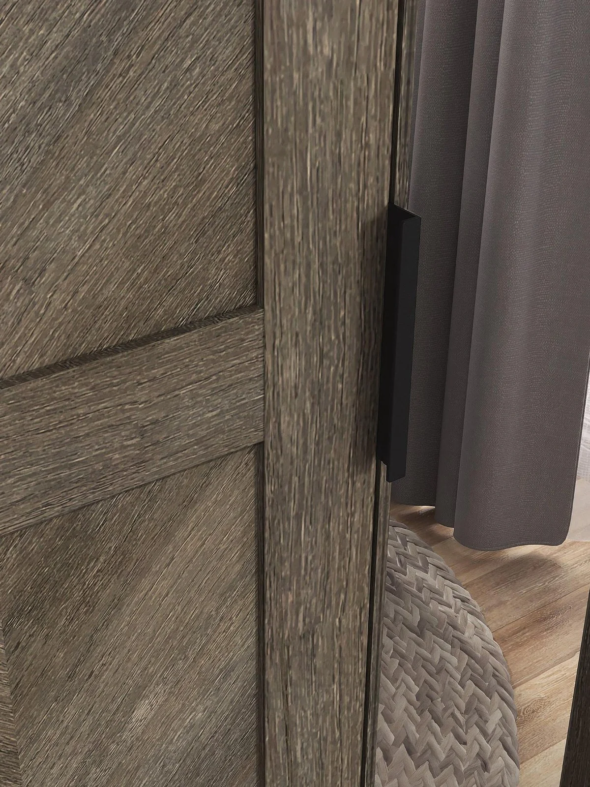 Chevry 3 Door Mirrored Wardrobe | Grey Oak & Black | Fishbone Chevron Design - Image 5