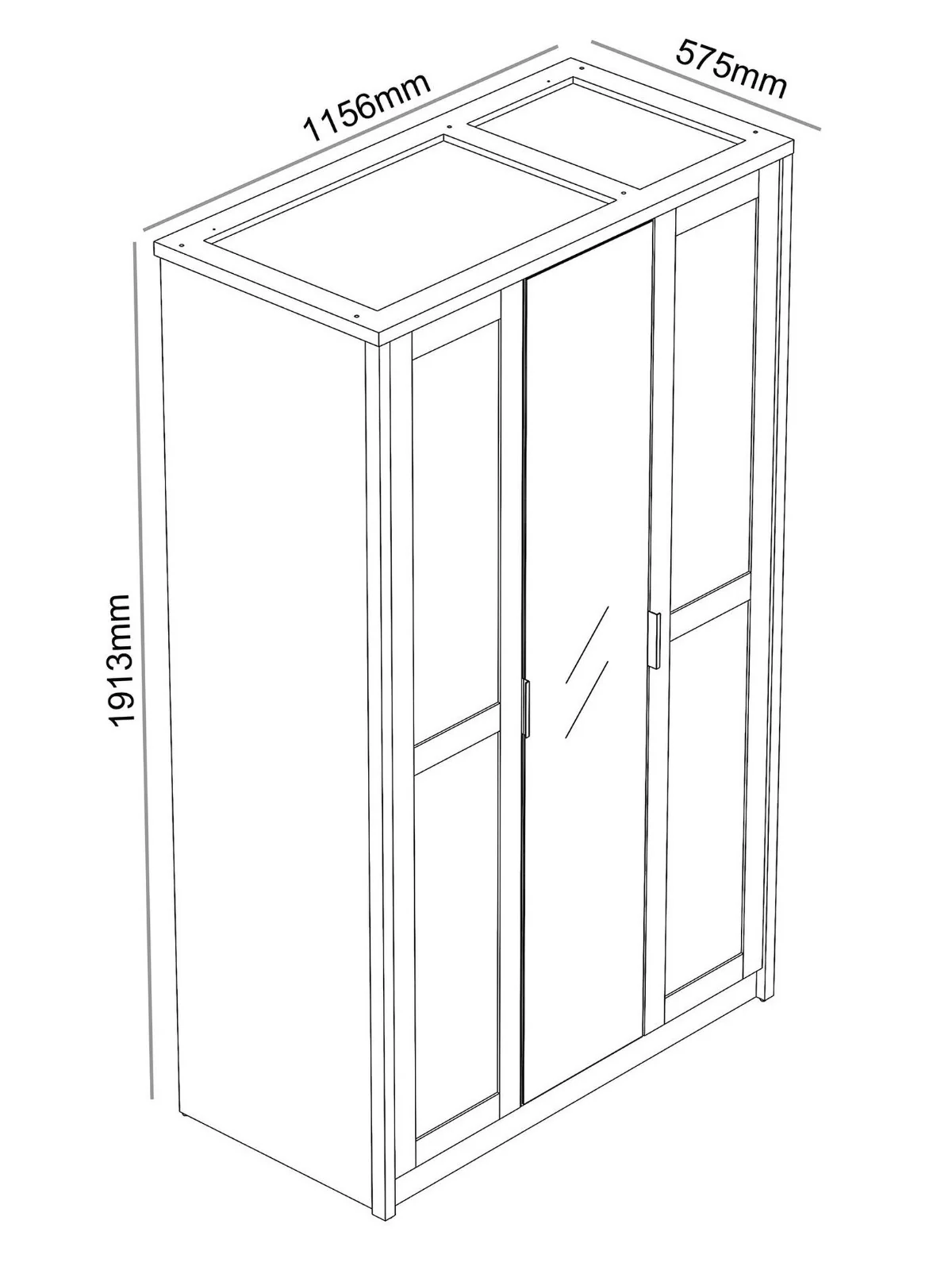 Chevry 3 Door Mirrored Wardrobe | Grey Oak & Black | Fishbone Chevron Design - Image 6