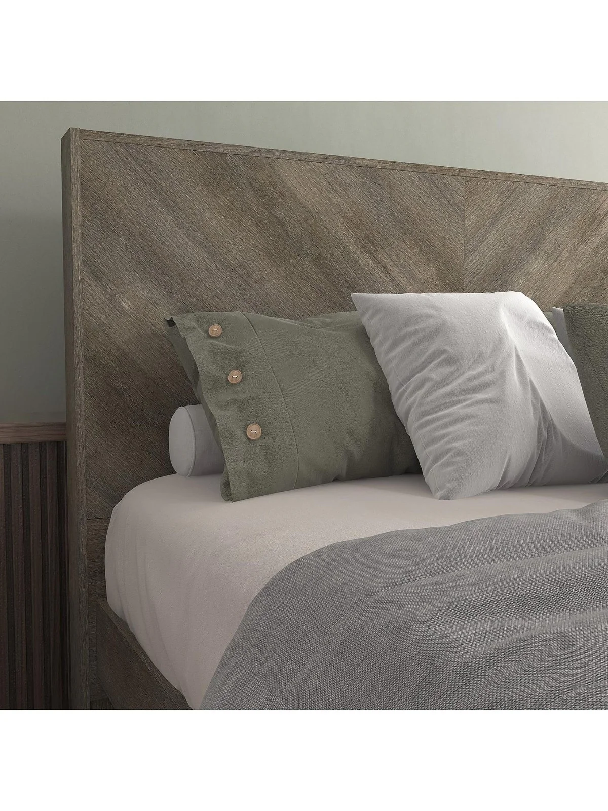 Chevry Bed Frame Double Size Grey Oak Effect | Chevron Headboard | Rustic Style - Image 6