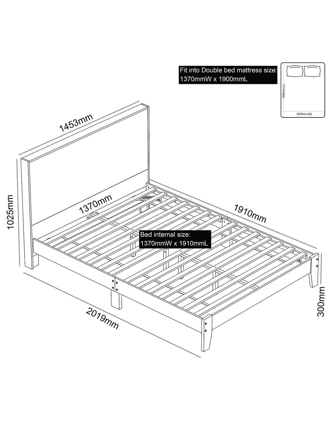 Chevry Bed Frame Double Size Grey Oak Effect | Chevron Headboard | Rustic Style - Image 7