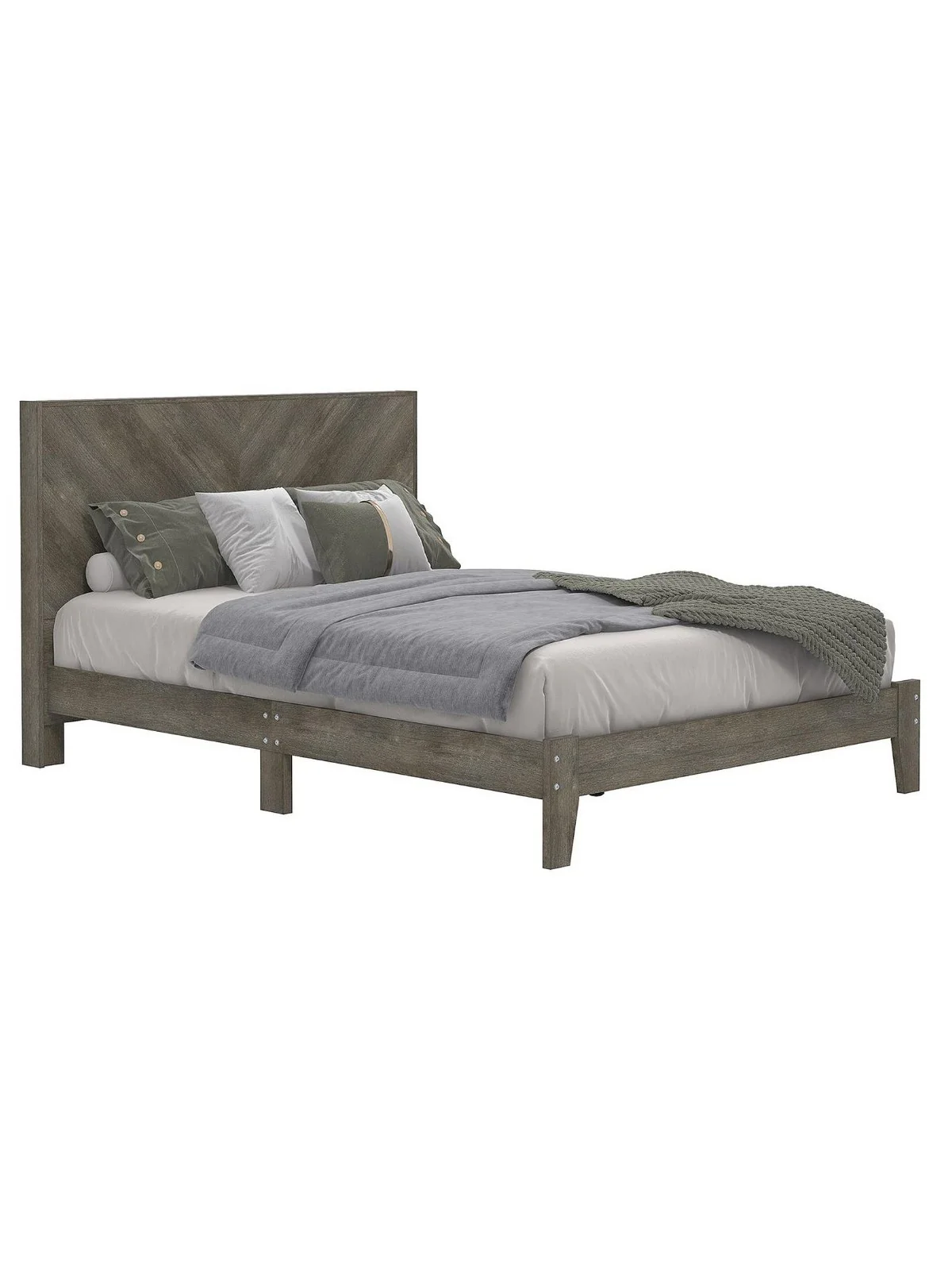 Chevry Bed Frame King Size Grey Oak Effect | Chevron Headboard | Rustic Style - Image 3