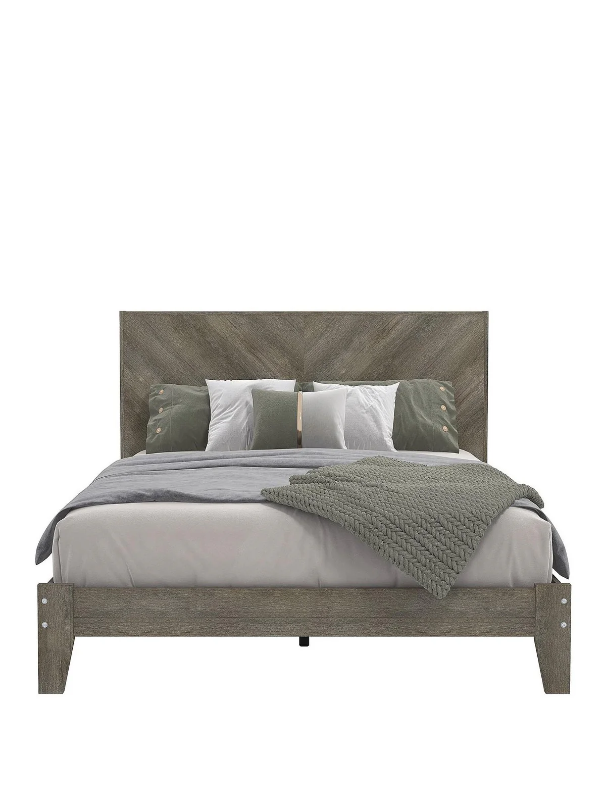 Chevry Bed Frame King Size Grey Oak Effect | Chevron Headboard | Rustic Style - Image 4