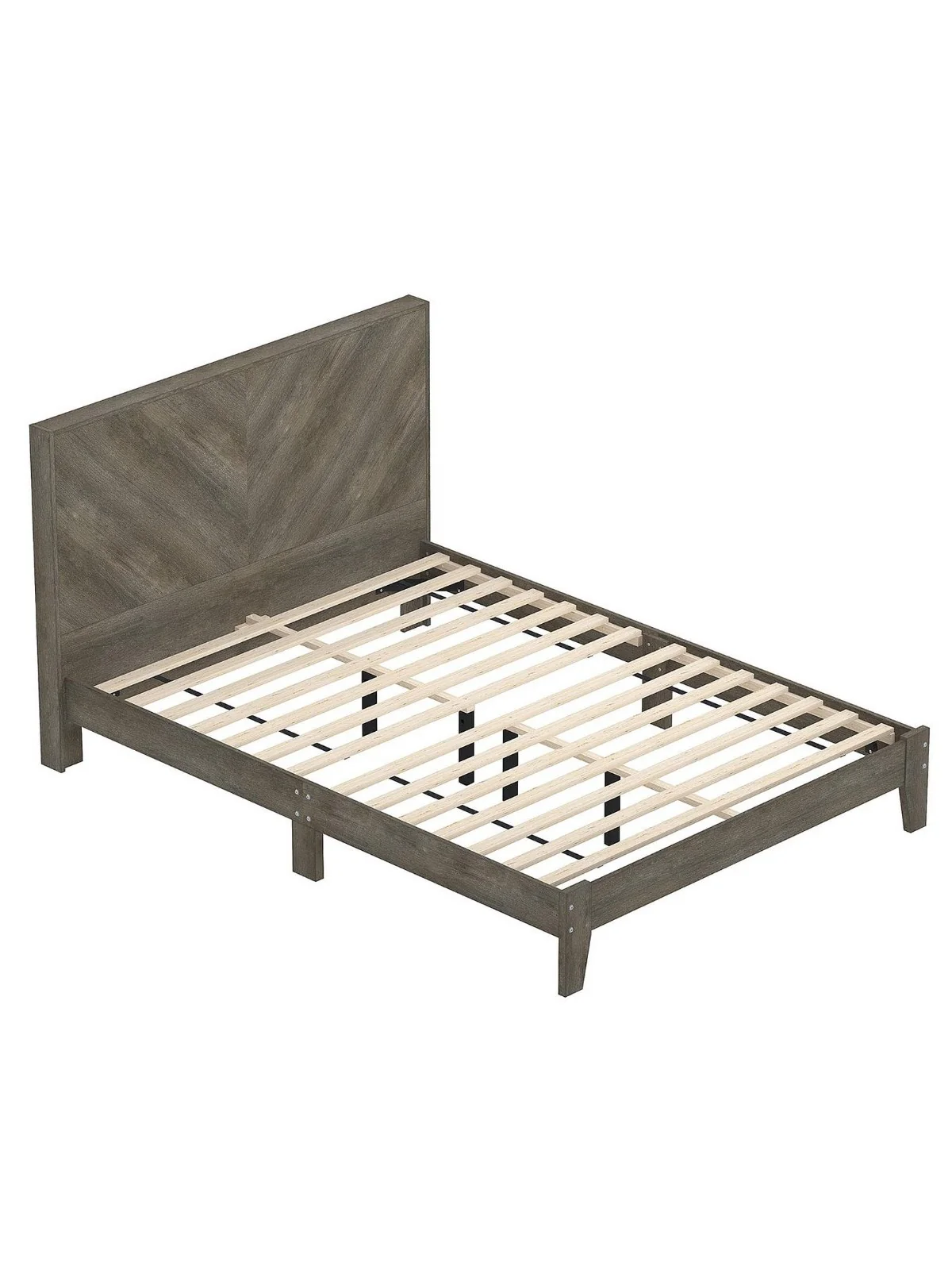 Chevry Bed Frame King Size Grey Oak Effect | Chevron Headboard | Rustic Style - Image 5