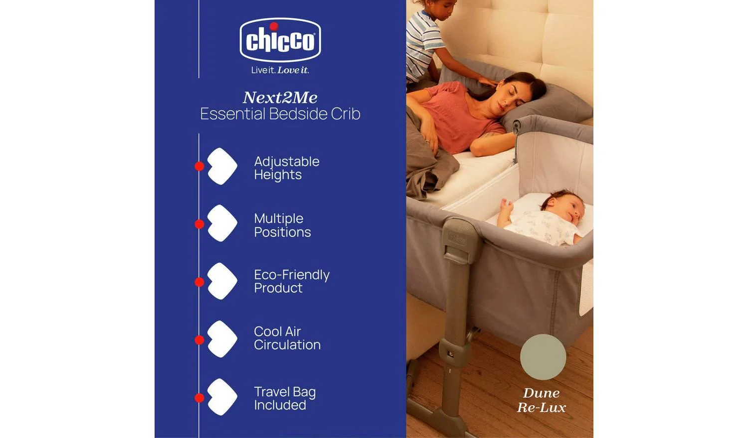 Chicco Next2Me Essential Bedside Crib Dune Traditional Style - Image 2