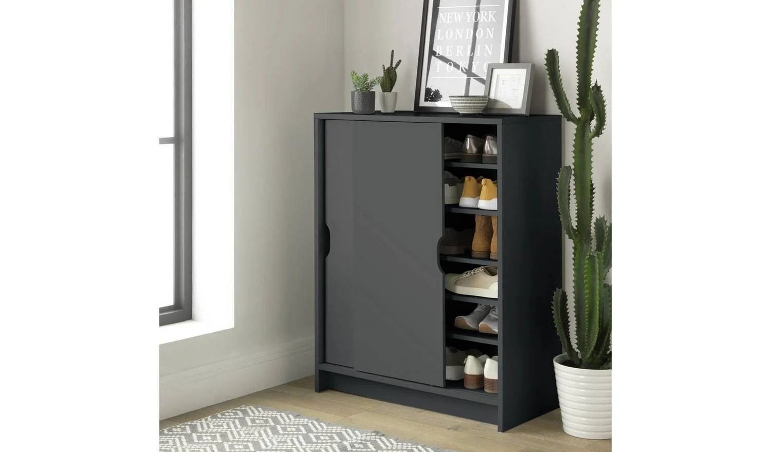 Chloe 2 Door Shoe Storage Cabinet - Grey - Image 2