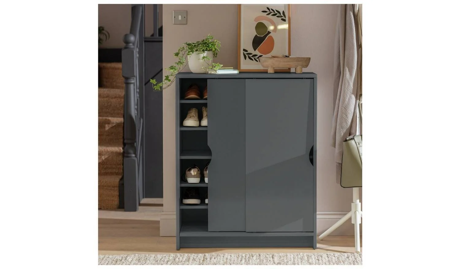 Chloe 2 Door Shoe Storage Cabinet - Grey - Image 4