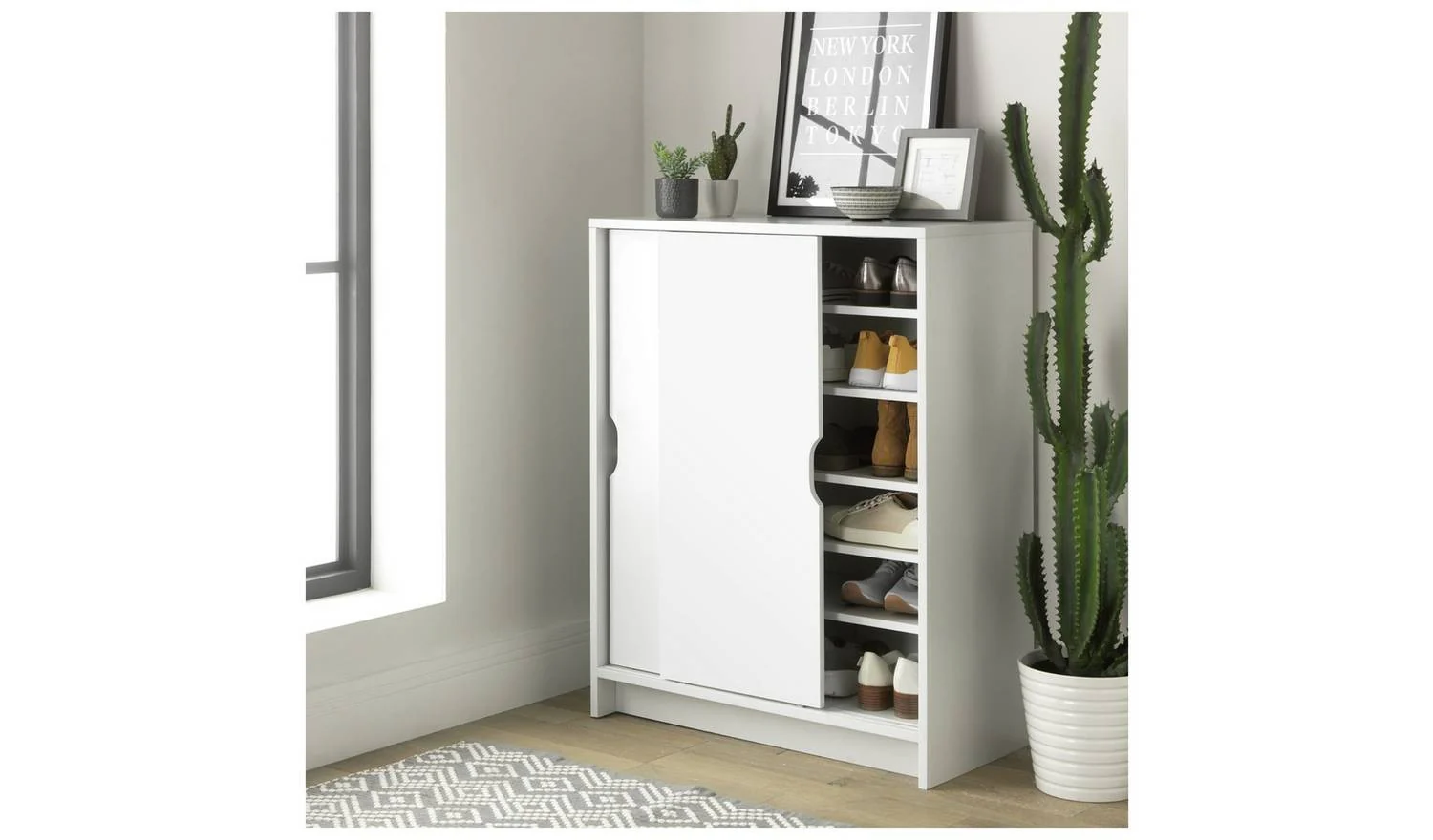 Chloe 2 Door Shoe Storage Cabinet White Hallway Entryway Furniture - Image 2