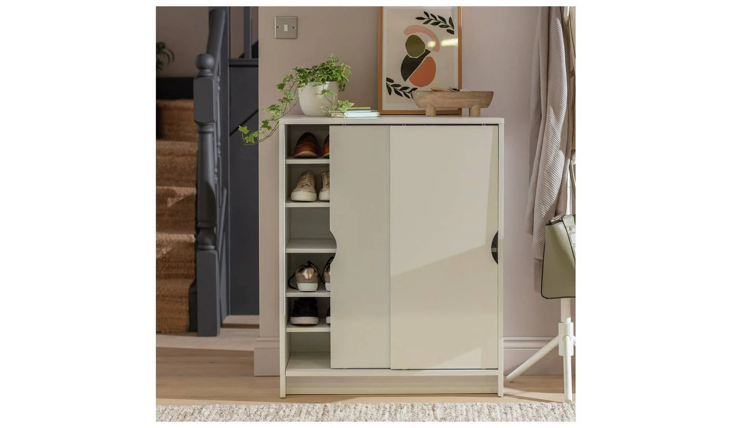 Chloe 2 Door Shoe Storage Cabinet White Hallway Entryway Furniture - Image 4