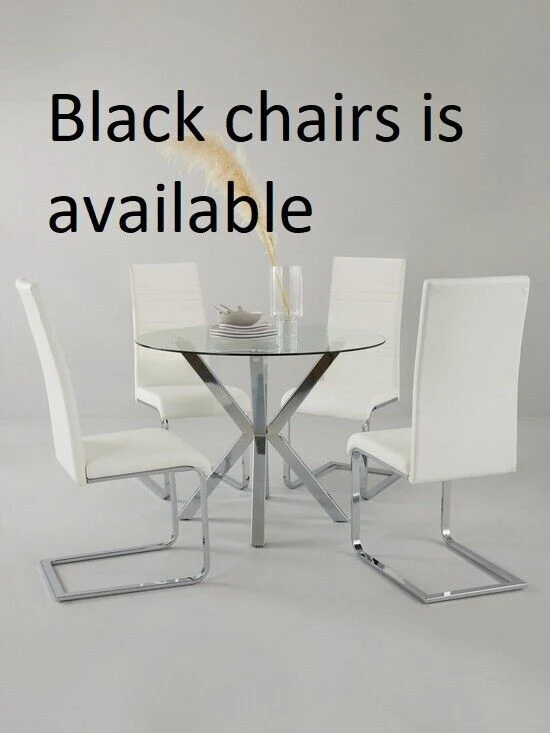 Chopstick 100cm Round Glass Dining Table 4 Chairs Black Elegant Dining Furniture - Image 2