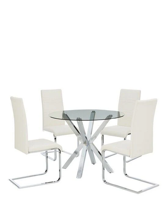 Chopstick 100cm Round Glass Dining Table 4 Chairs White Sleek Dining Furniture - Image 2