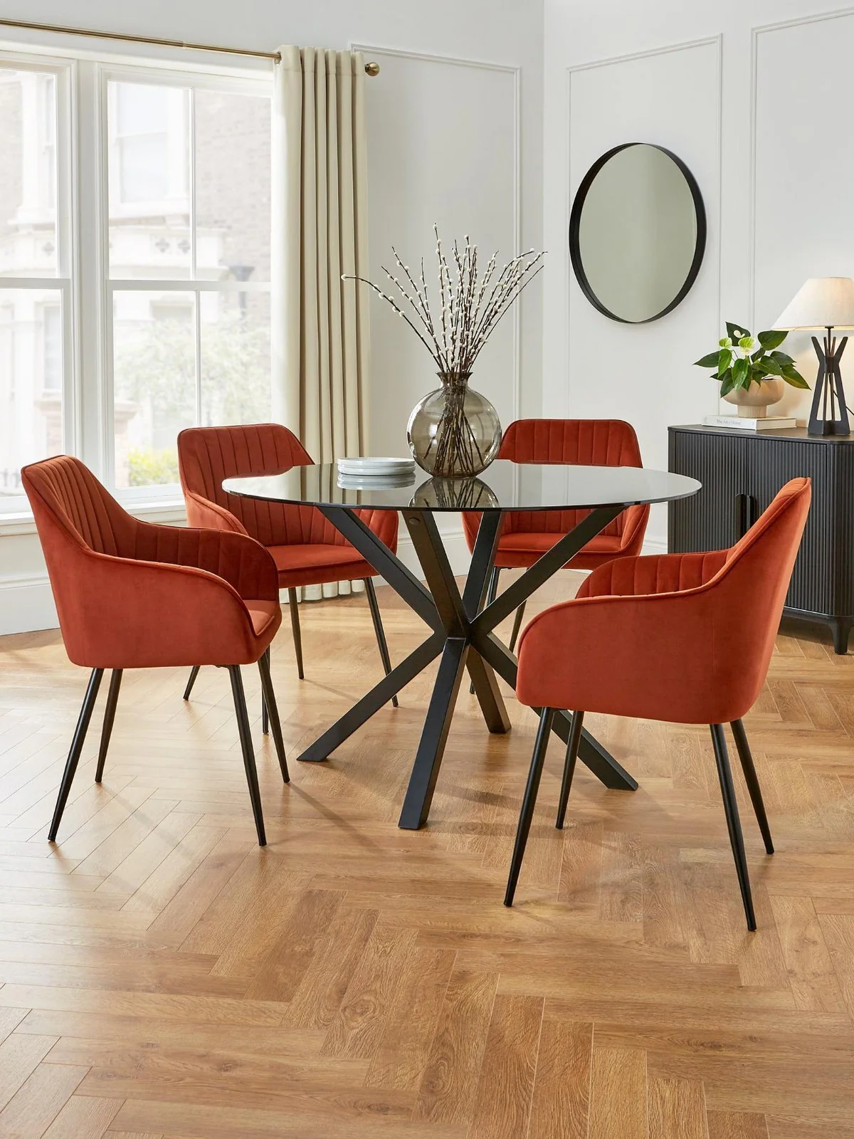 Chopstick 120cm Round Dining Table Black | Glass Top | 4 Seater - Image 7