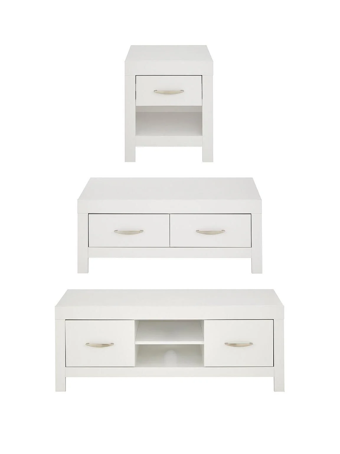Clanford 3 Piece Package - TV Unit, Coffee Table and Lamp Table White - Image 2