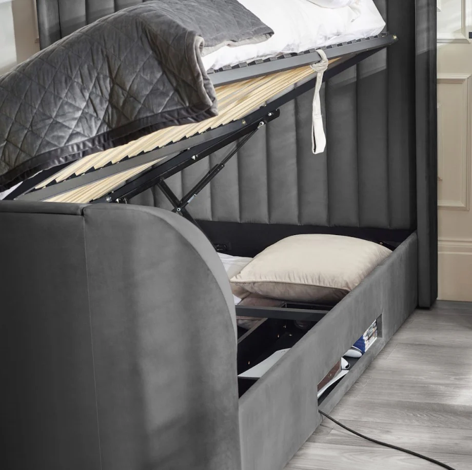 Clara Ottoman TV Bed Dark Grey King Size with Lift Mechanism Bedroom Furniture - Image 11