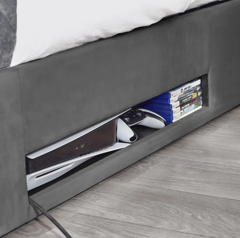 Clara Ottoman TV Bed Dark Grey King Size with Lift Mechanism Bedroom Furniture - Image 12