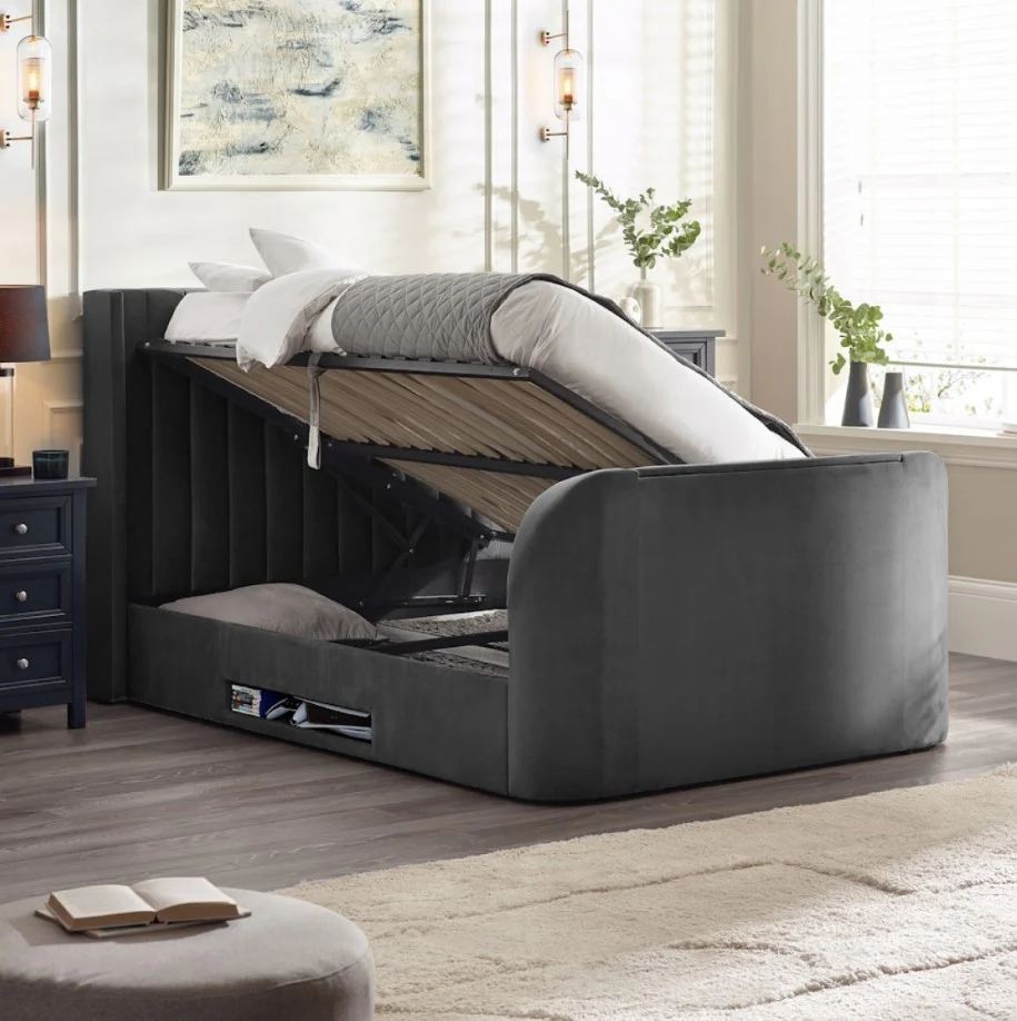 Clara Ottoman TV Bed Dark Grey King Size with Lift Mechanism Bedroom Furniture - Image 2
