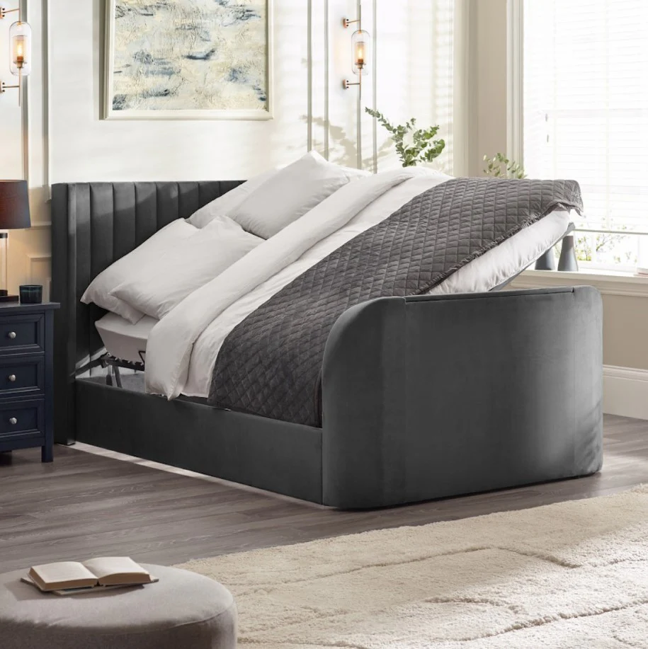 Clara Ottoman TV Bed Dark Grey King Size with Lift Mechanism Bedroom Furniture - Image 3