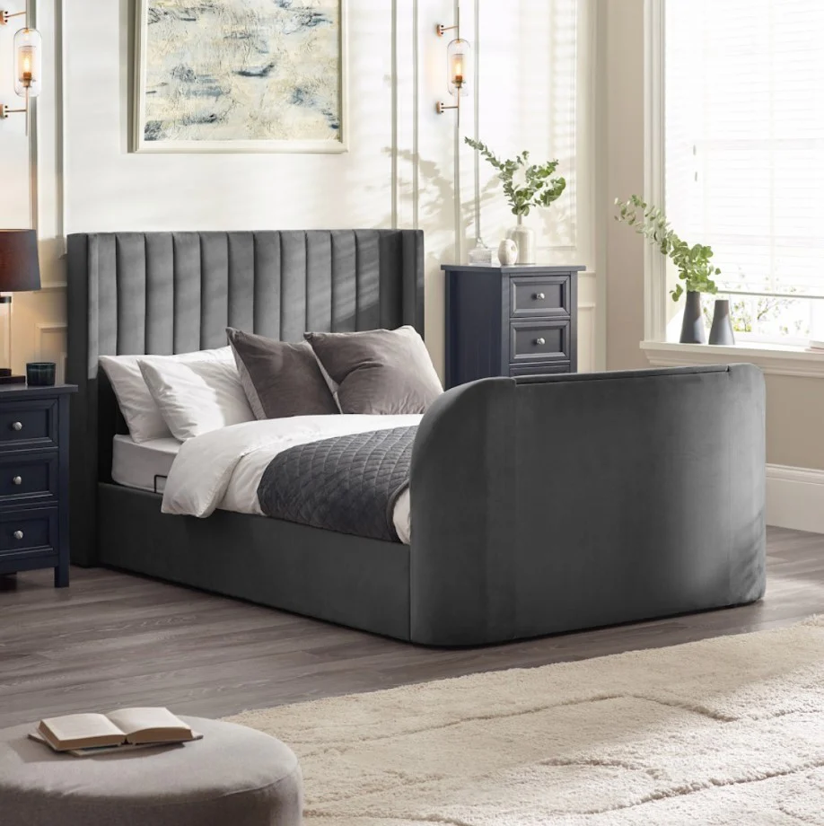 Clara Ottoman TV Bed Dark Grey King Size with Lift Mechanism Bedroom Furniture - Image 4
