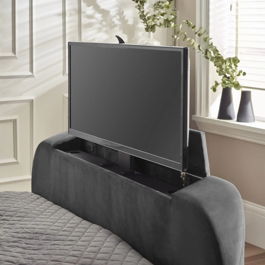 Clara Ottoman TV Bed Dark Grey King Size with Lift Mechanism Bedroom Furniture - Image 7