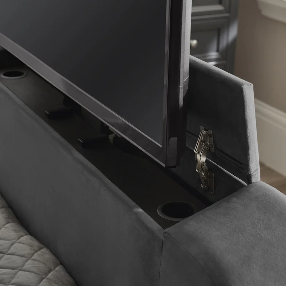 Clara Ottoman TV Bed Dark Grey King Size with Lift Mechanism Bedroom Furniture - Image 8