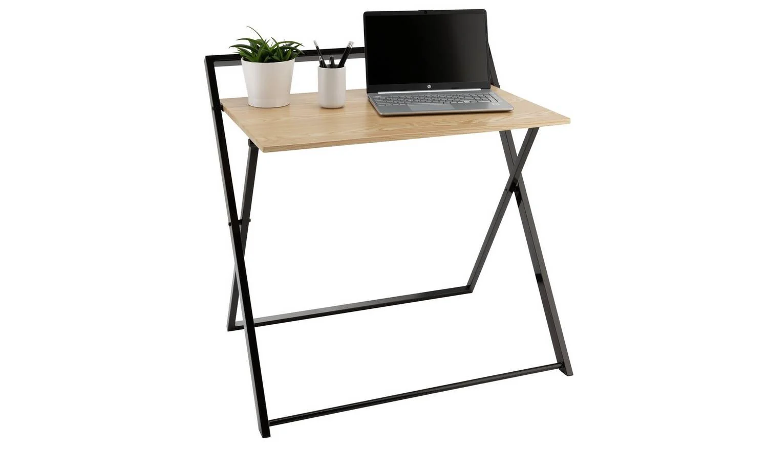 Compact Folding Office Desk Black & Oak Space Saving Portable Design - Image 3