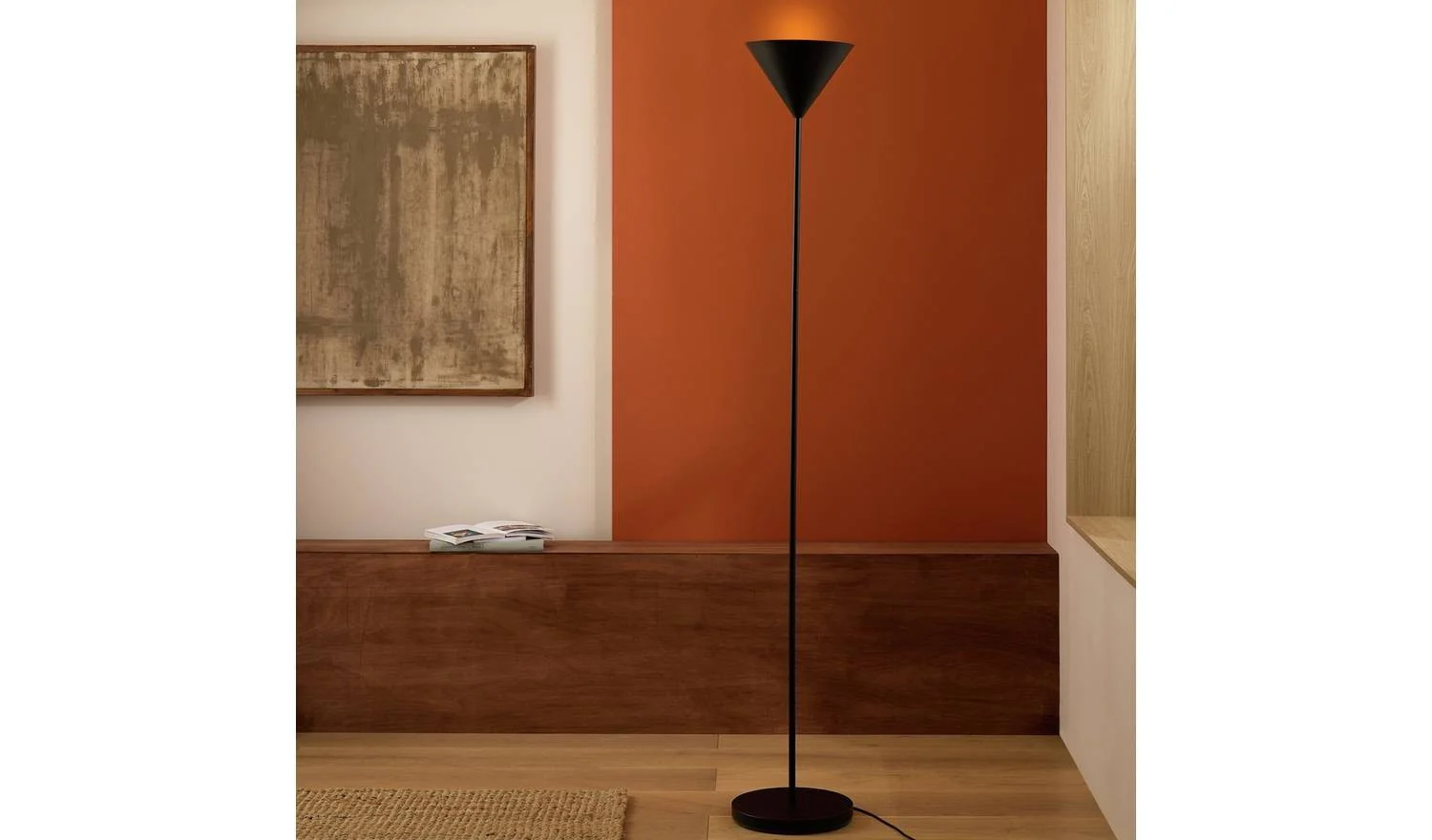 Cone Uplighter Floor Lamp Black Modern Reading Light Living Room - Image 2