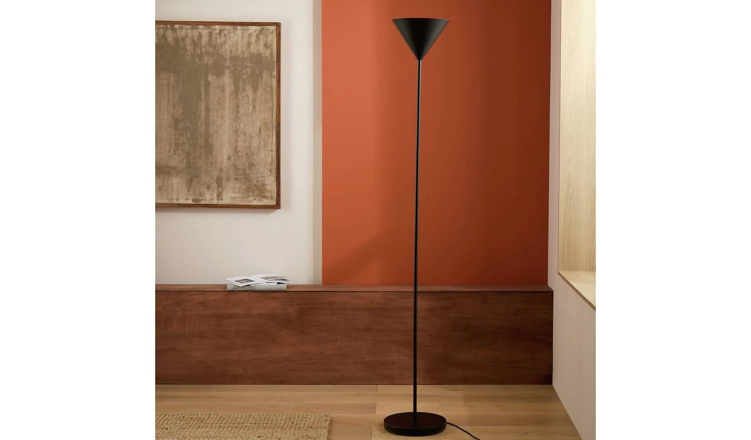 Cone Uplighter Floor Lamp Black Modern Reading Light Living Room - Image 3