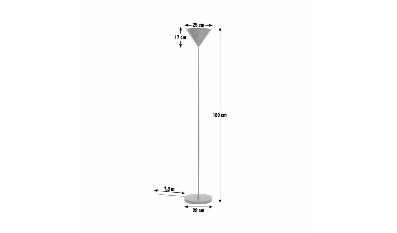 Cone Uplighter Floor Lamp Black Modern Reading Light Living Room - Image 8