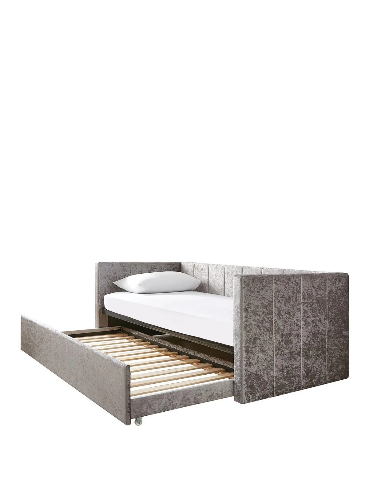 Connie Crushed Velvet Day Bed - Silver | With Trundle | Glamorous Sofa Guest Bed - Image 2