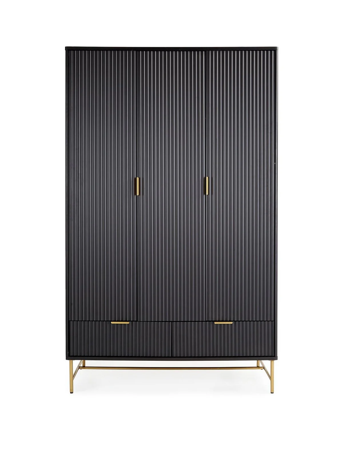 Cora 3 Door 2 Drawer Wardrobe | Black & Brass | Fluted Design | Modern Storage - Image 2