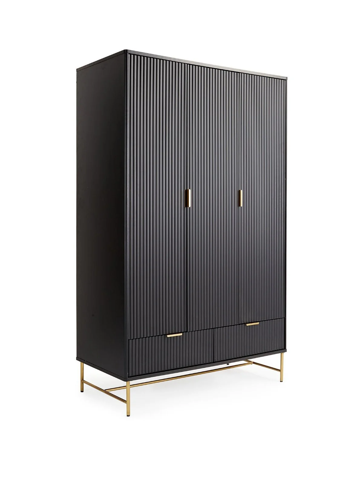 Cora 3 Door 2 Drawer Wardrobe | Black & Brass | Fluted Design | Modern Storage - Image 3