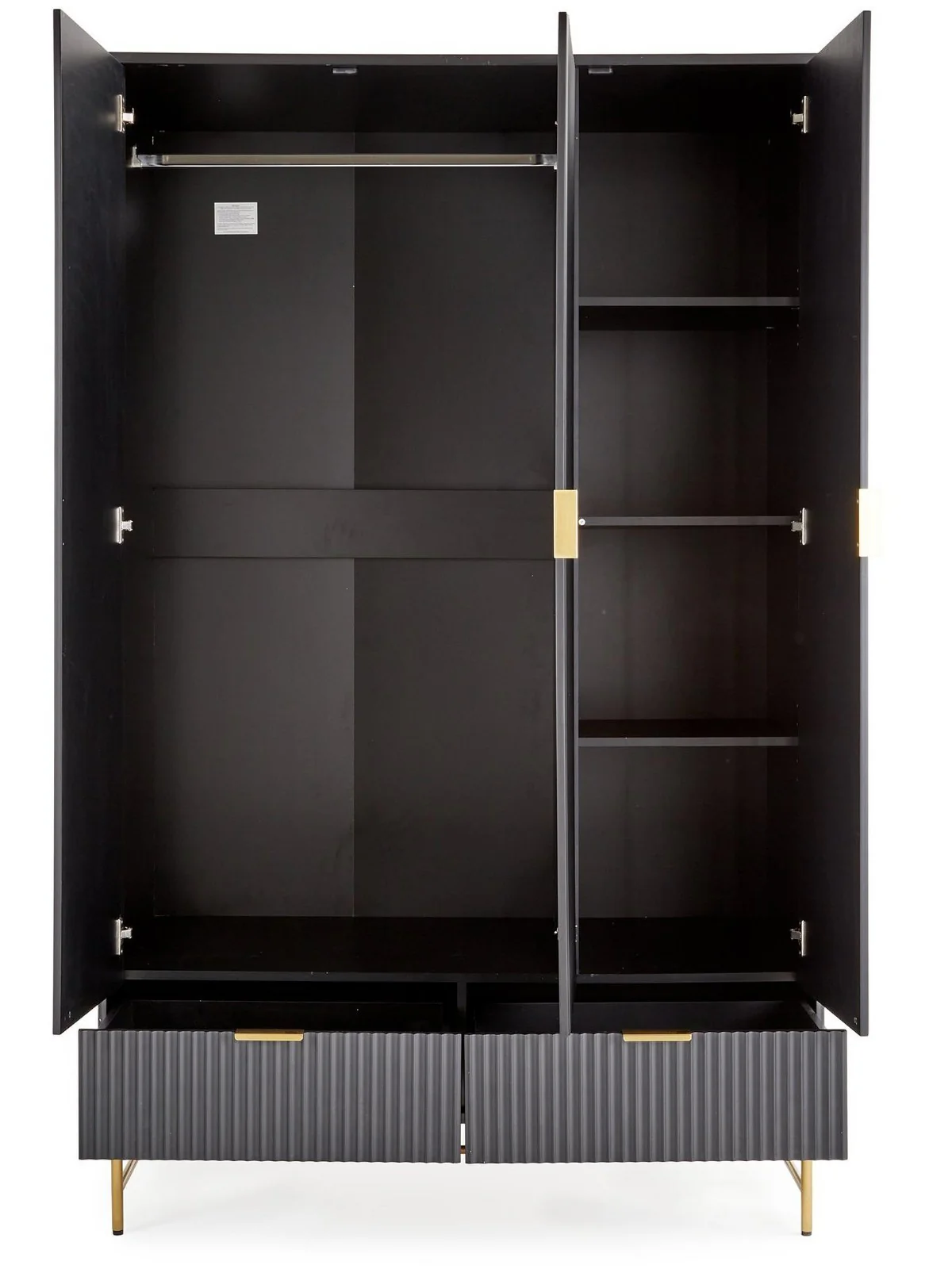 Cora 3 Door 2 Drawer Wardrobe | Black & Brass | Fluted Design | Modern Storage - Image 4