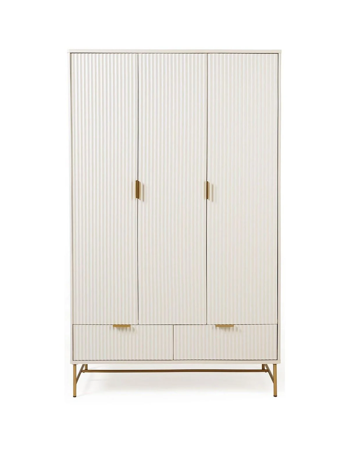 Cora 3 Door 2 Drawer Wardrobe Ivory & Brass Stylish Bedroom Furniture - Image 2