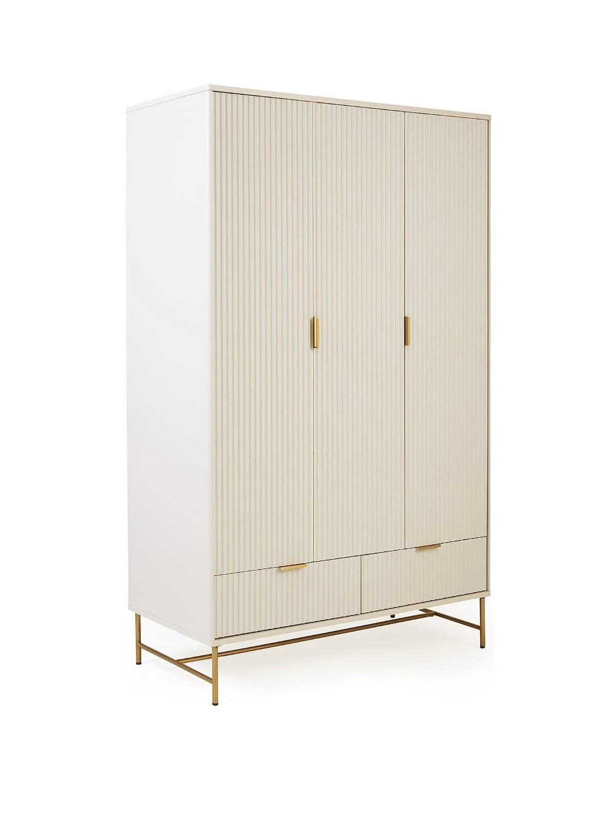 Cora 3 Door 2 Drawer Wardrobe Ivory & Brass Stylish Bedroom Furniture - Image 3