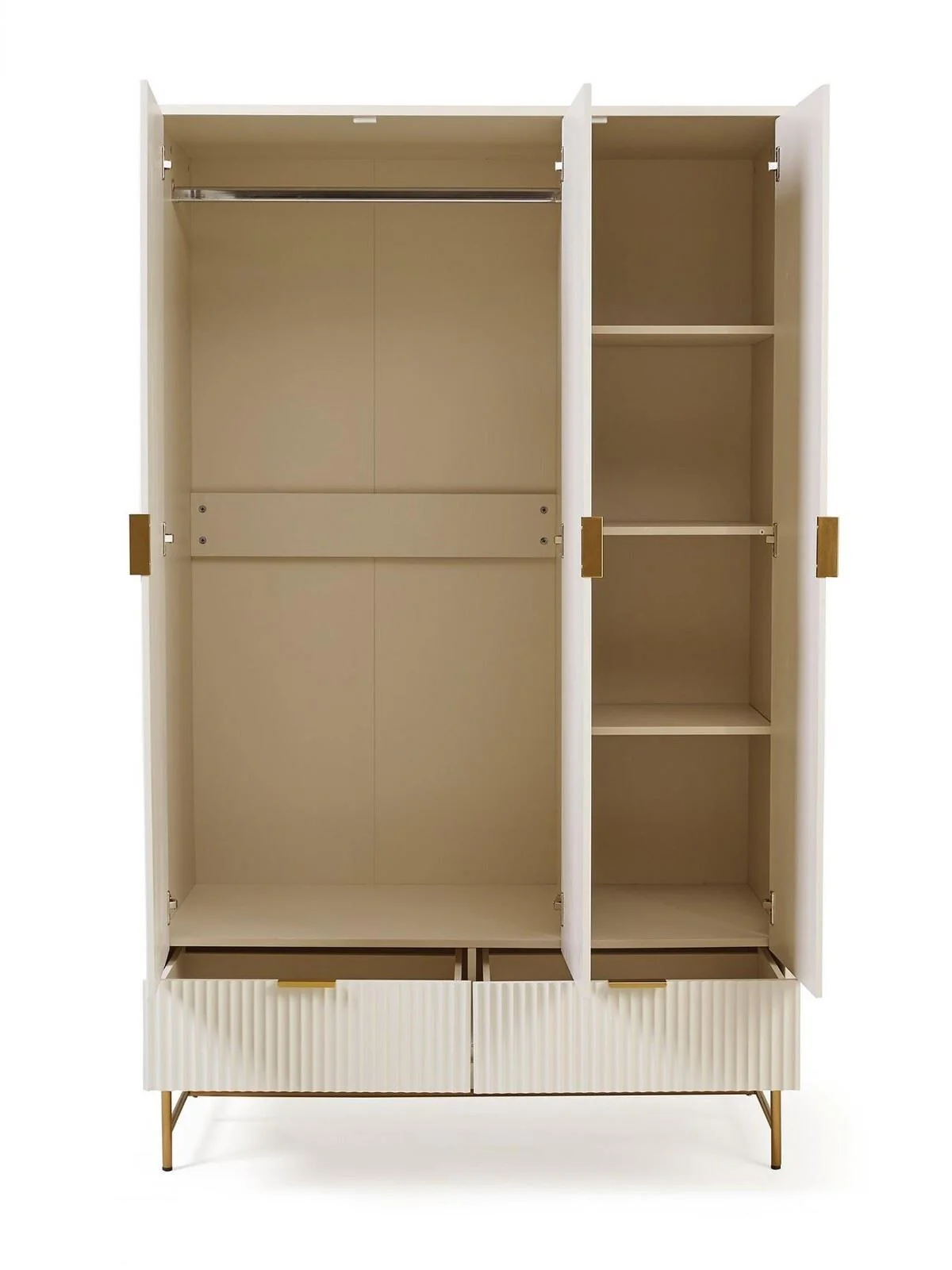 Cora 3 Door 2 Drawer Wardrobe Ivory & Brass Stylish Bedroom Furniture - Image 4