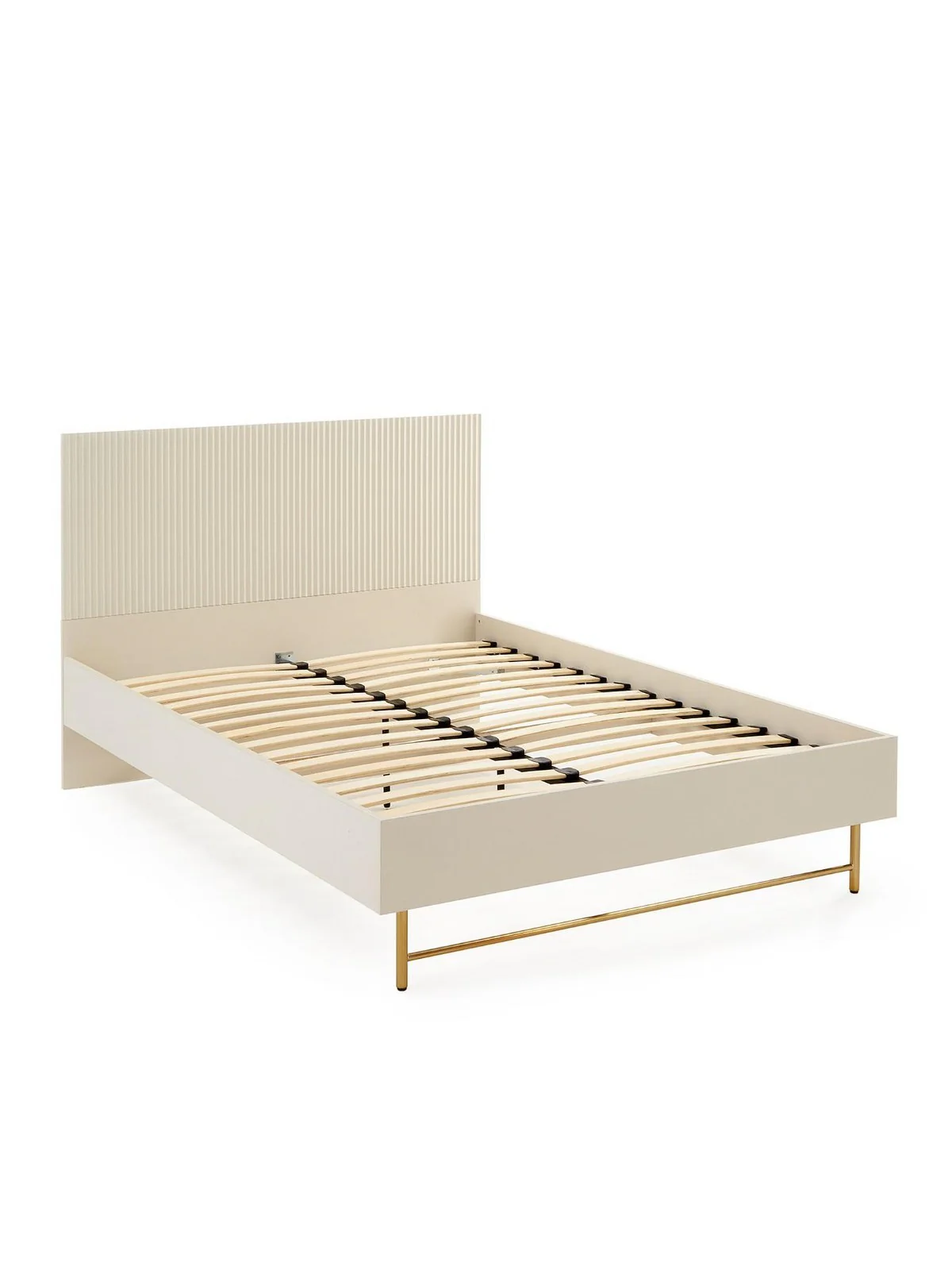 Cora Bed Frame Double - Ivory | Ribbed Headboard | Gold Metal Legs - Image 2