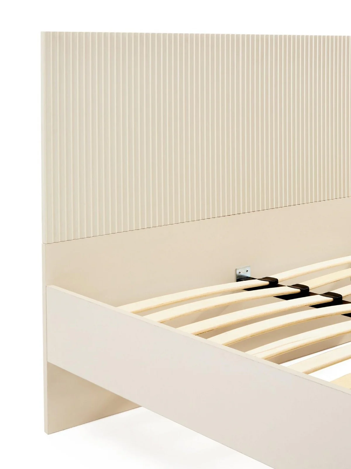 Cora Bed Frame Double - Ivory | Ribbed Headboard | Gold Metal Legs - Image 3