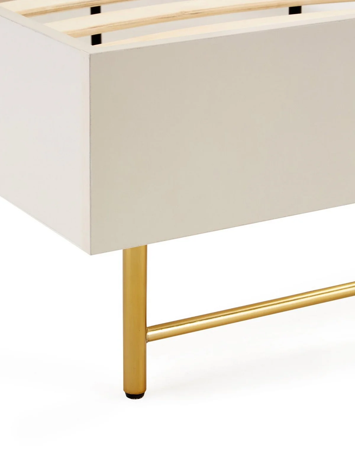 Cora Bed Frame Double - Ivory | Ribbed Headboard | Gold Metal Legs - Image 4