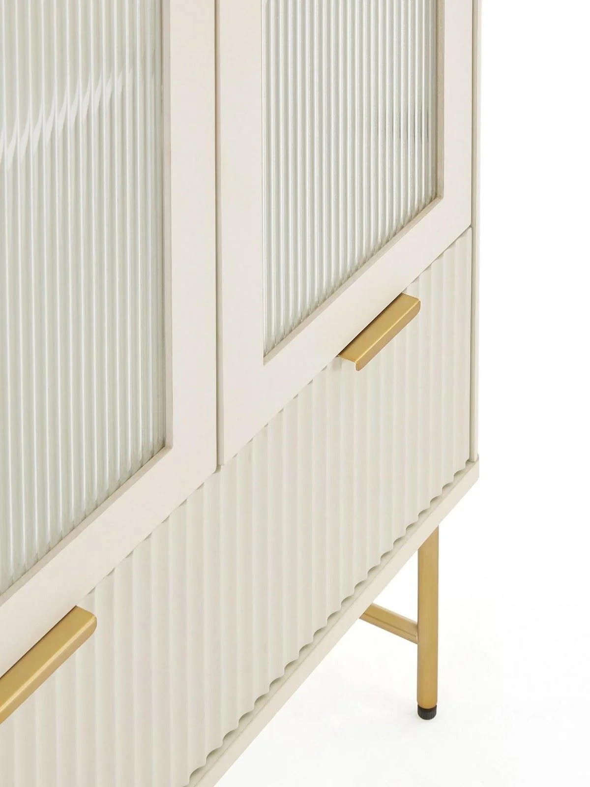 Cora Glass Door Bookcase Ivory & Brass | Fluted Drawer | Adjustable Shelves - Image 5